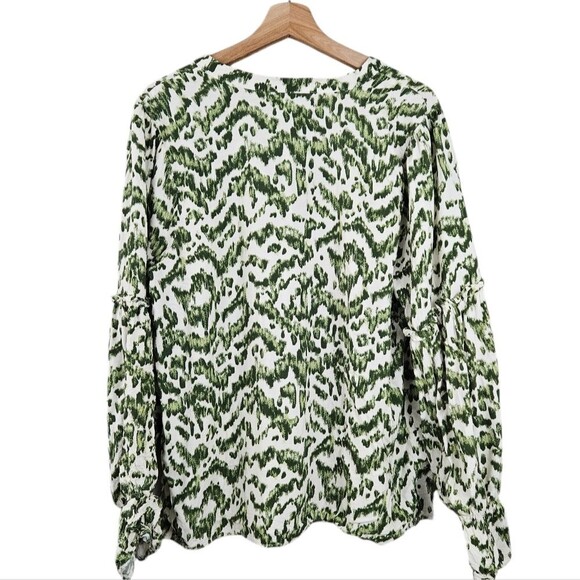 Eloquii Green and White Boho Peasant Top - Picture 2 of 6